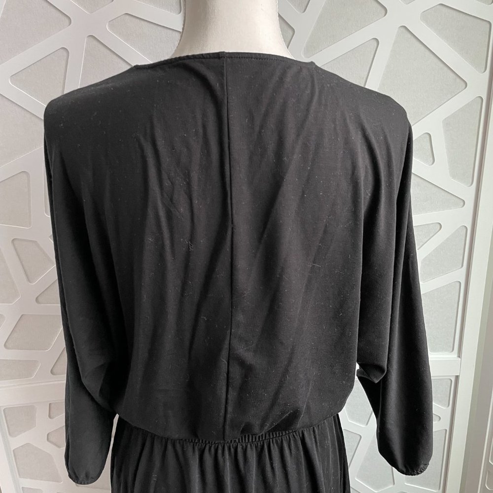 Garnet Hill Batwing Faux Wrap Knit Midi Dress Black Sz M Medium - Picture 8 of 12